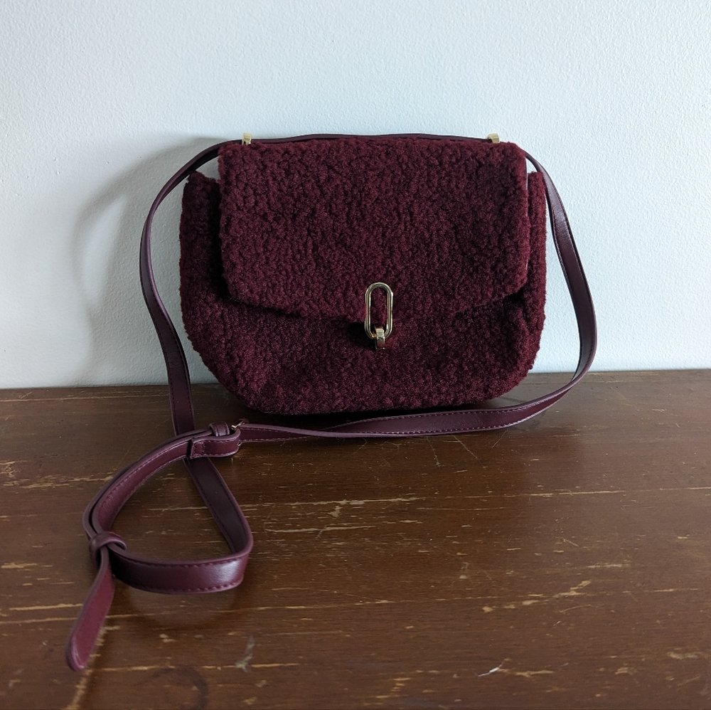 Burgundy Sherpa Crossbody Purse